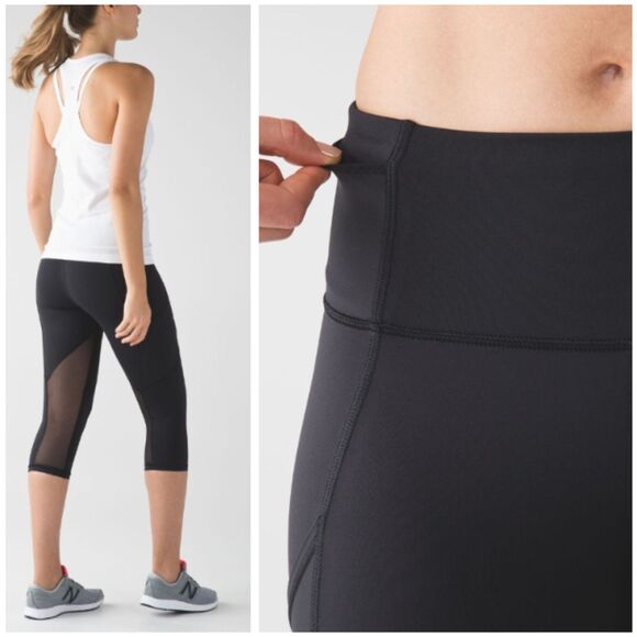 Lululemon Outrun Mesh 17" Crop Black Leggings Women's Size 2 - Picture 1 of 13
